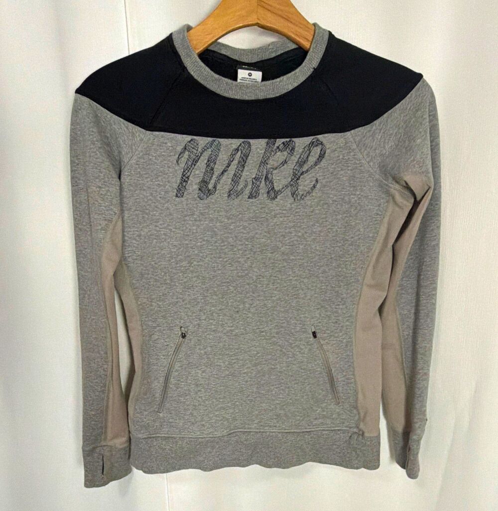 Nike Dri-FIT Women's Pullover Sweatshirt Crewneck Colorblock Gray/Black M